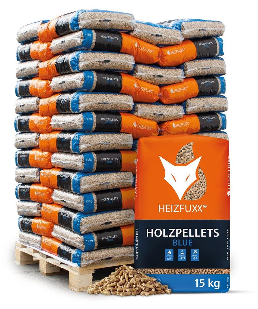 Heizfuxx Holzpellets Blue 15kg x 65 Sack 975kg Palette Produktbild 
