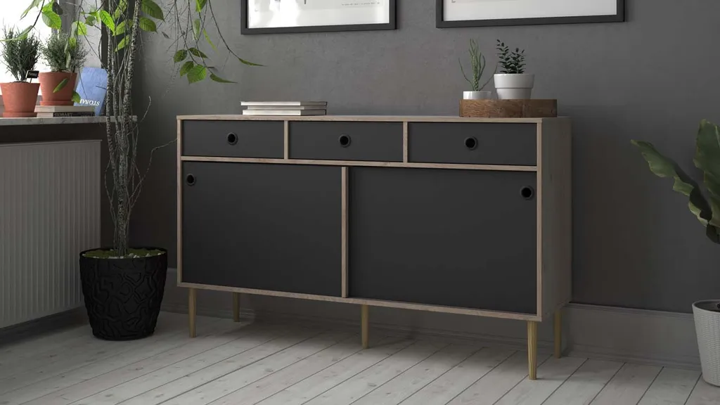 Buffet Penny gain de place : rangement optimal chêne Hickory et noir mat - 9