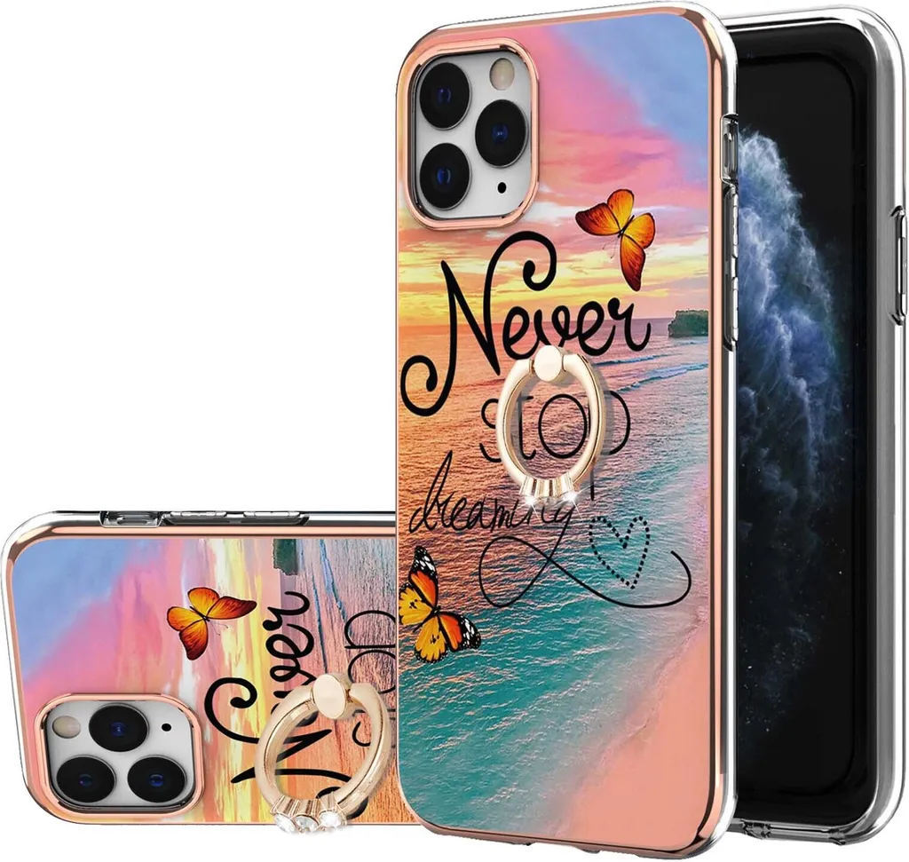 Custodia per iPhone 11 Pro, custodia protettiva in silicone TPU a fantasia con supporto ad anello Oro