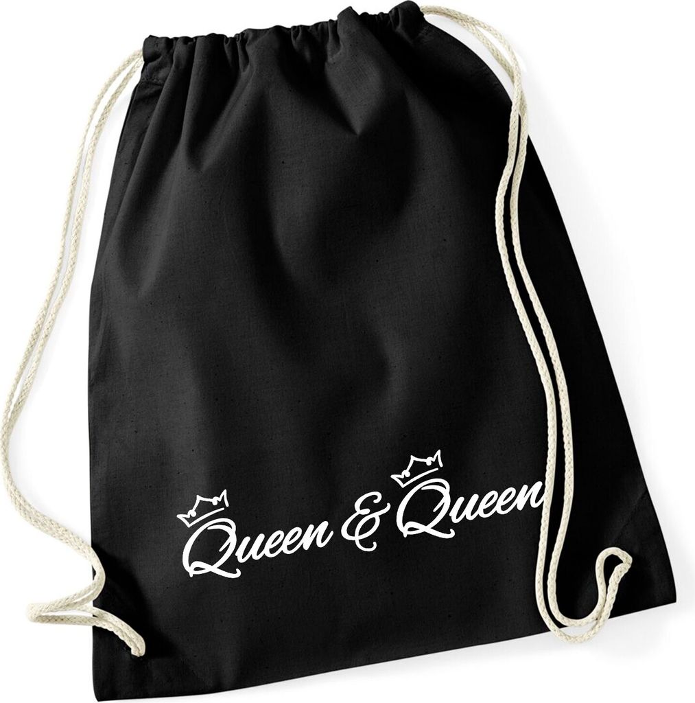 Huuraa Turnbeutel Queen & Queen Krone 12 Liter Black Baumwolle Rucksack Geschenkidee
