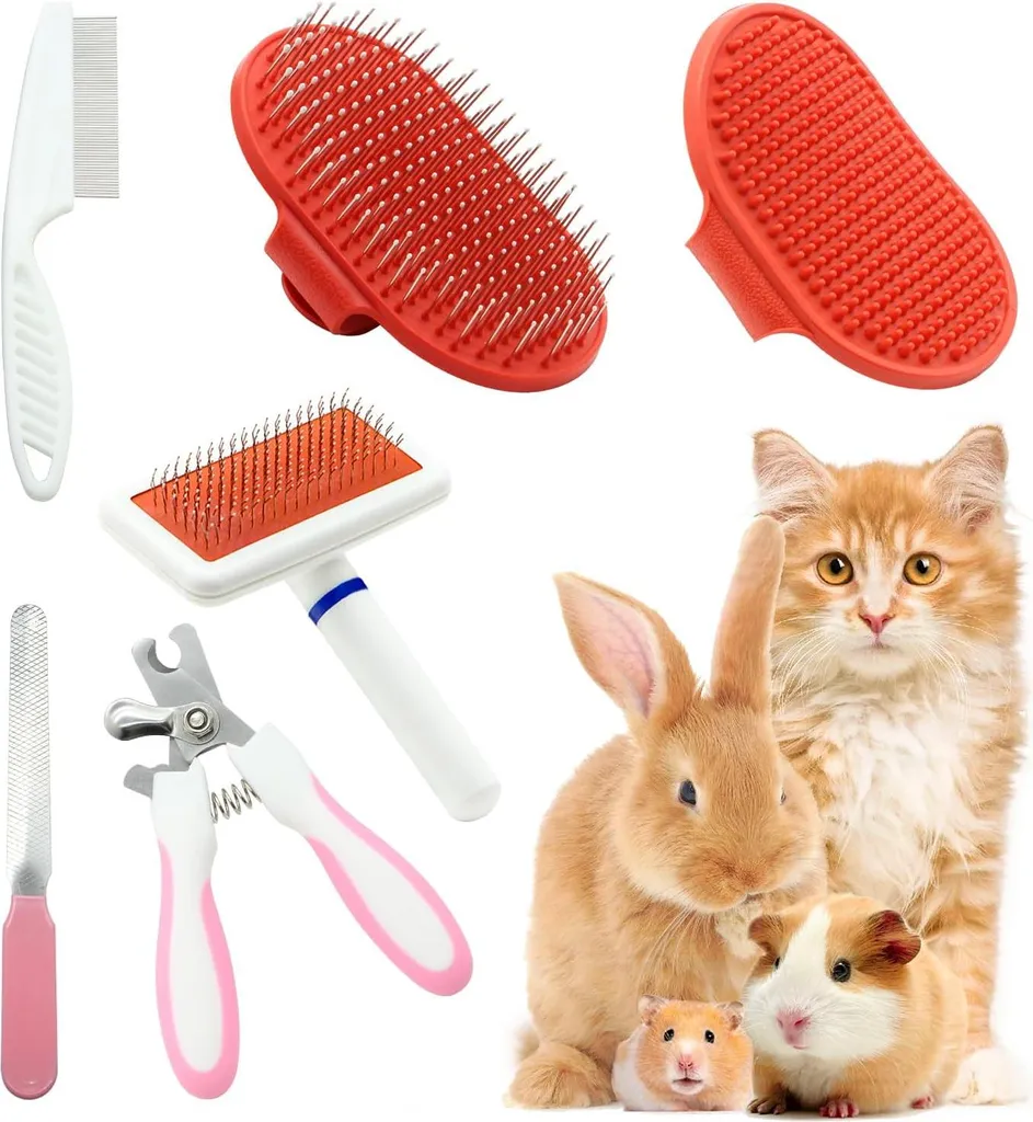 Kit brossage lapin 6 accessoires en inox avec peigne anti-nœuds efficace