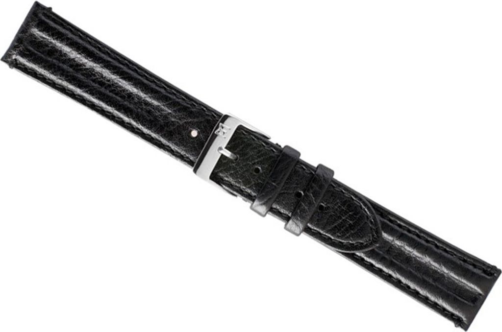Ersatzband Uhrenarmband Bisonleder Band mit Doppelwulst - schwarz, Stegbreite:22mm