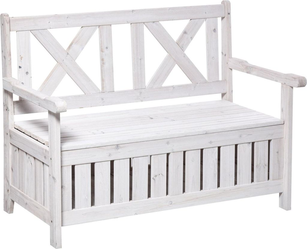 Sitzbank Mit Stauraum 2-Sitzer Gartentruhe Truhenbank Kissentruhe Aufbewahrung Weiß 115 X 61 X 85 Cm
