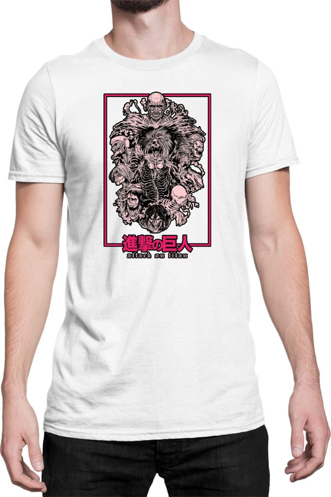 Herren T-Shirt Japan Anime Manga Attack Anime On Titan Titans 01 Allmighty Titans, Man 5XL / Weiß