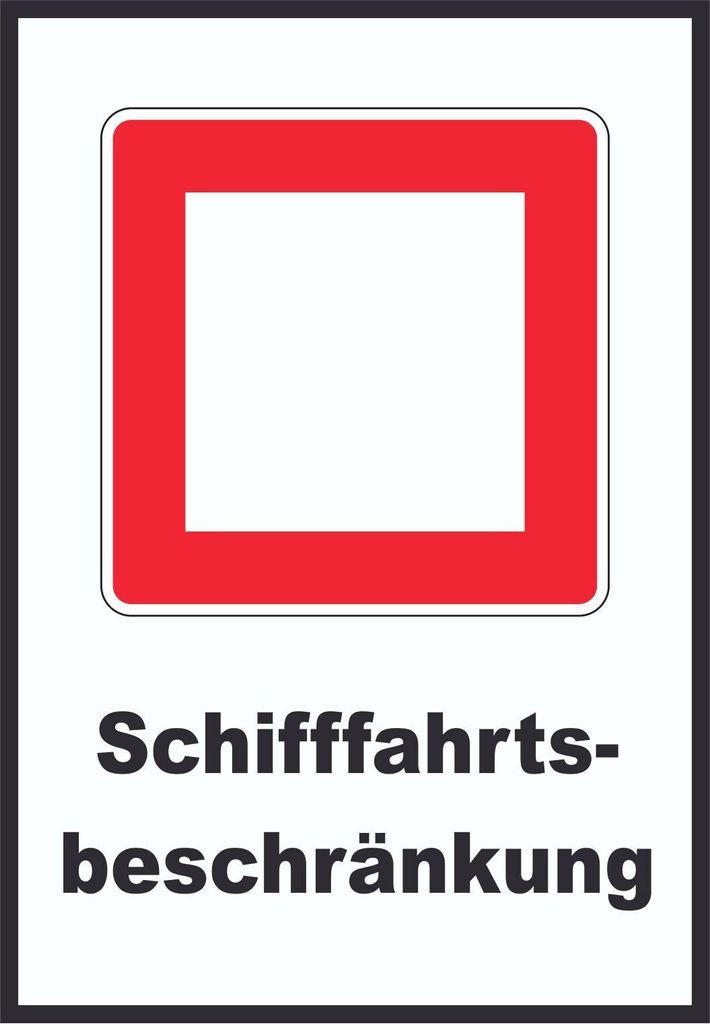 Schifffahrtsbeschränkungen Schild mit Symbol und Text A1 Rückseite selbstklebend