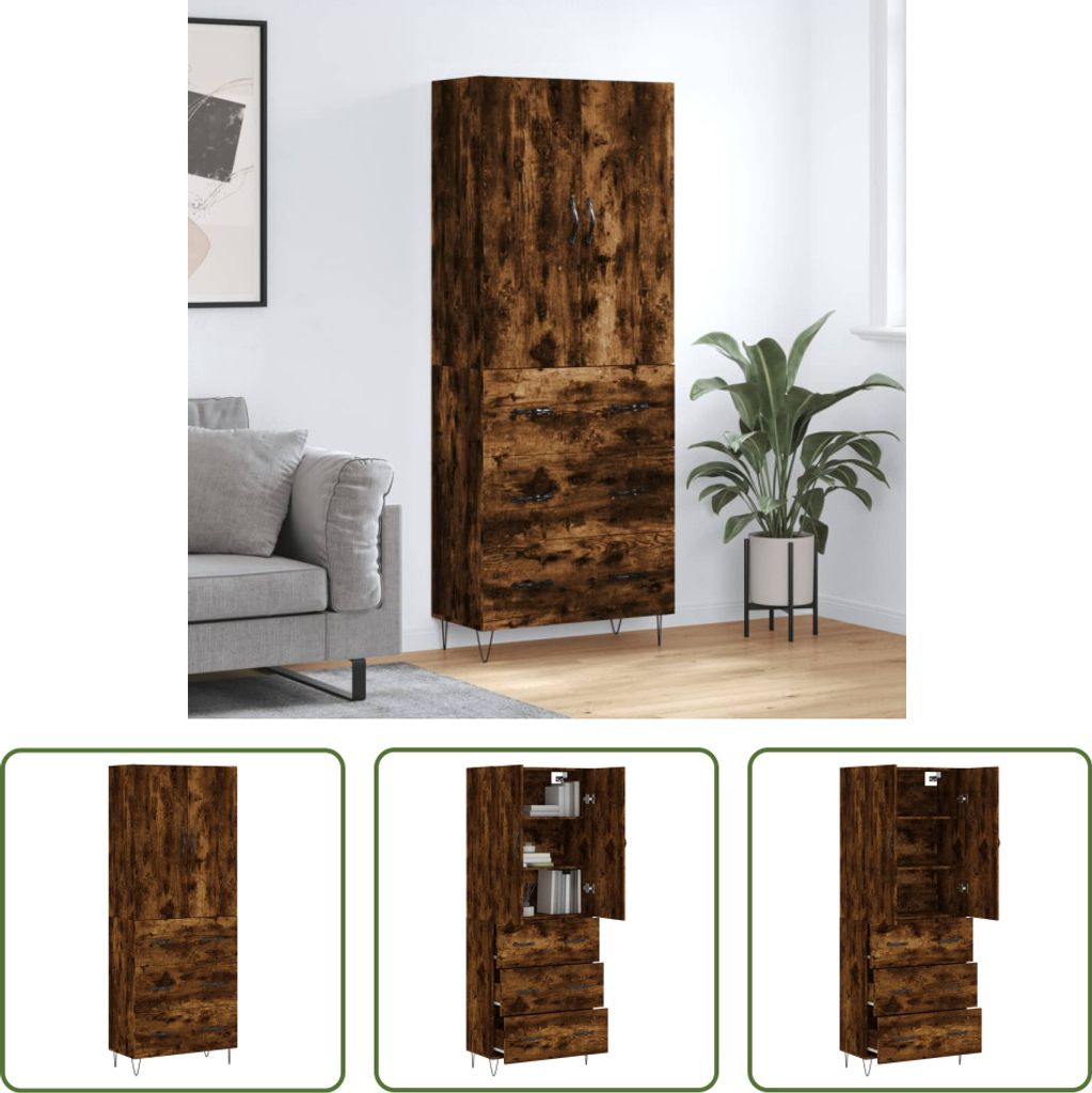 The Living Store Highboard Räuchereiche 69,5x34x180 cm Holzwerkstoff