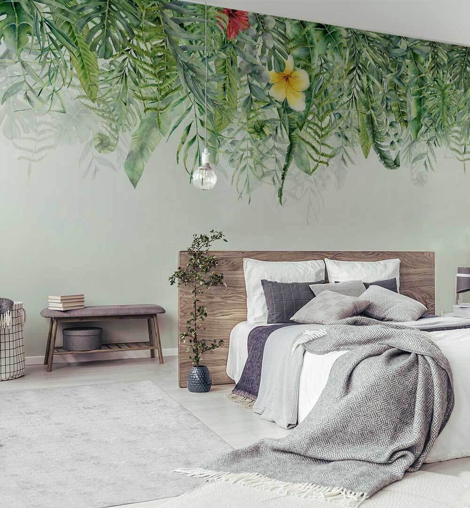 Fototapete Tropische Wasserfarben Blätter, Material:Premium Vlies 150g/qm, Größe Tapete:260 x 300cm