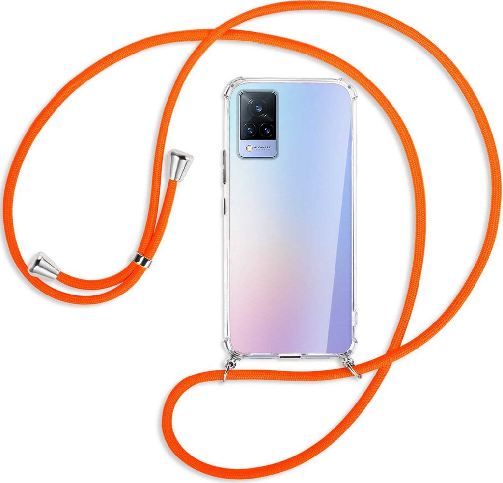 Handykette Backcover-Schutzhülle mit Band (Metall silberfarben) für vivo V21 4G (V2066) / 5G (V2050) - neonorange