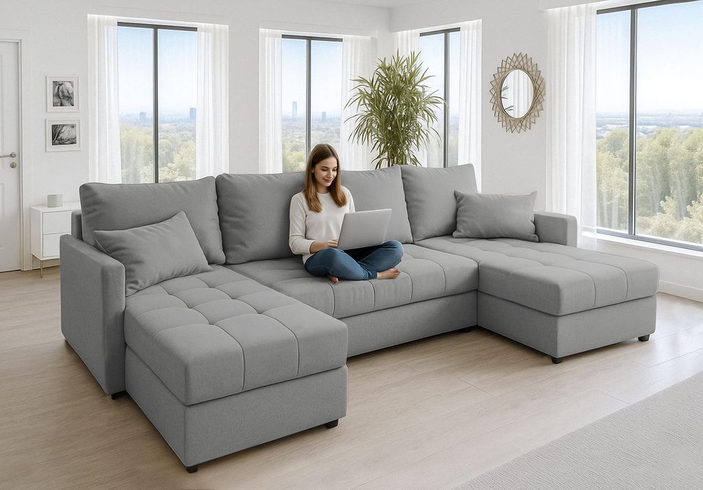 AX LIVING Ecksofas groß Dolceo 287 cm – Sofa grau mit Produktbild 