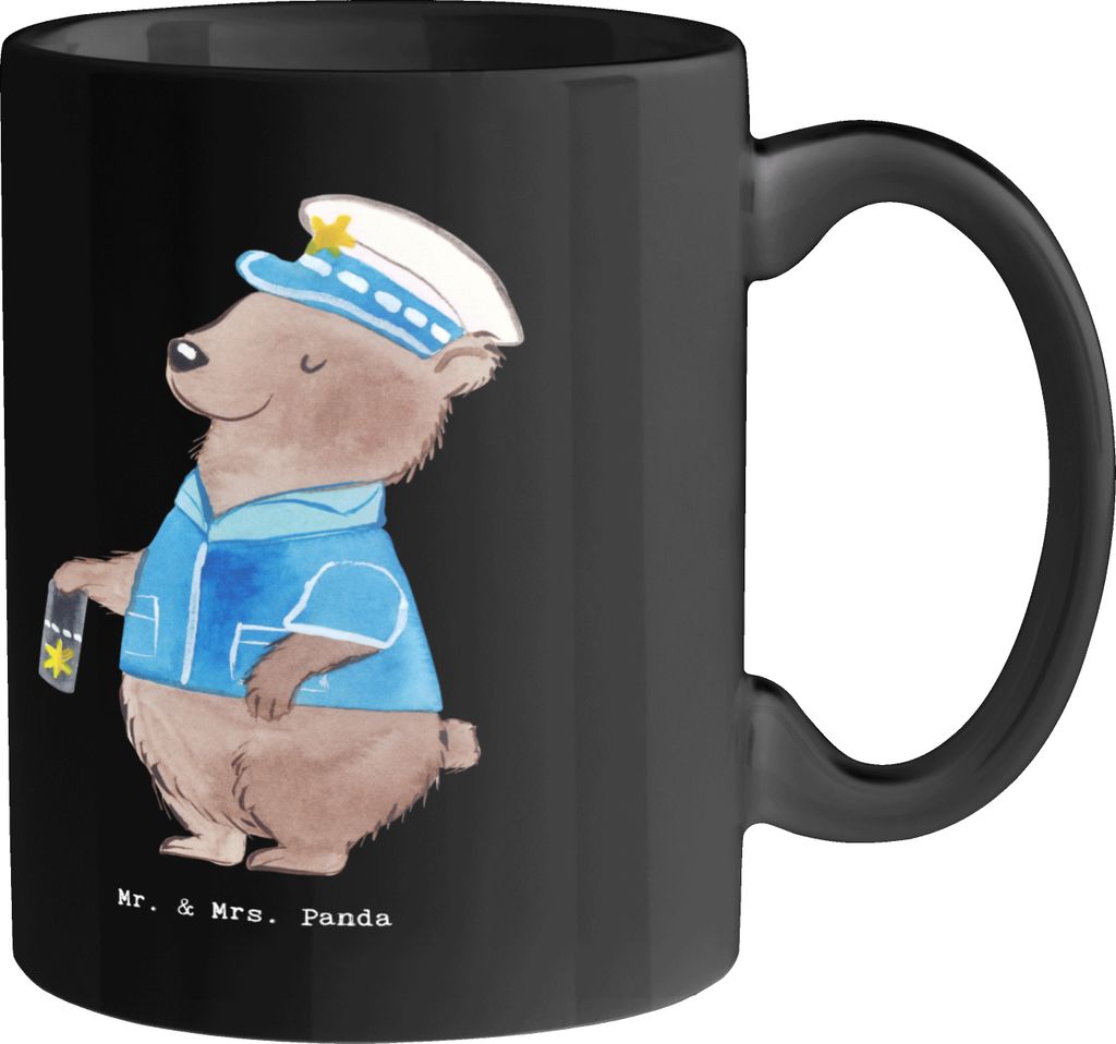 Mr. & Mrs. Panda Tasse Polizist Ruhestand - Schwarz - Geschenk, Anerkennung, Verantwortung, Berufsalltag, Beruf, Berufsliebe, Kaffeebecher, Pott, c...