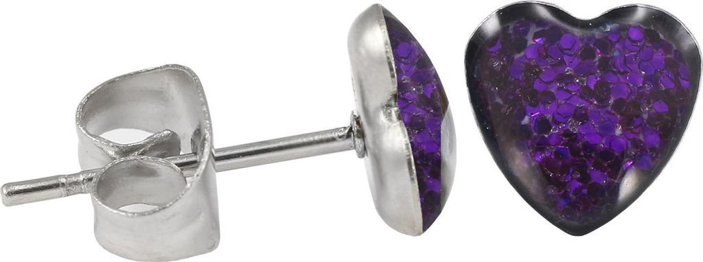 Ohrstecker Chirurgenstahl glitzerndes Herz Farbe - Lila