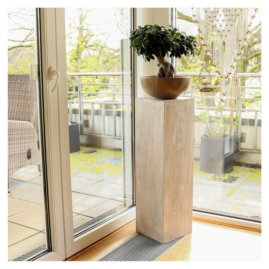 Holzsäule Dekosäule Podest Ständer Sockel Blumenständer Weiß/Whitewash klein 65 cm