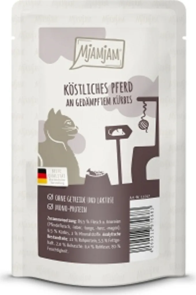 Pâtée pour Chat sans Céréales Cheval et Courge MjAMjAM 12x125g