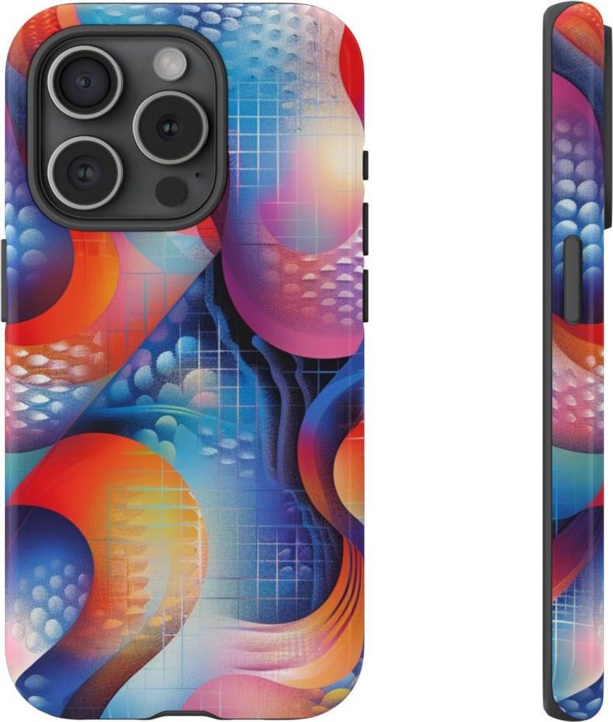 Farbenfrohes abstraktes Geometrie-Design – Hülle Kompatibel mit iPhone 15 Pro