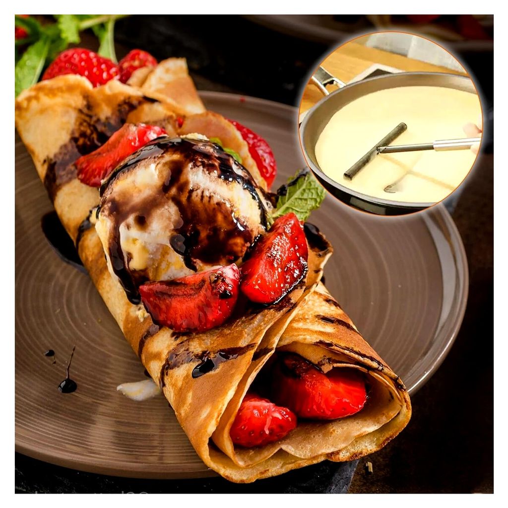 Crepes Verteiler – Zubehörset aus Edelstahl und Silikon mit T-förmigem Teigverteiler