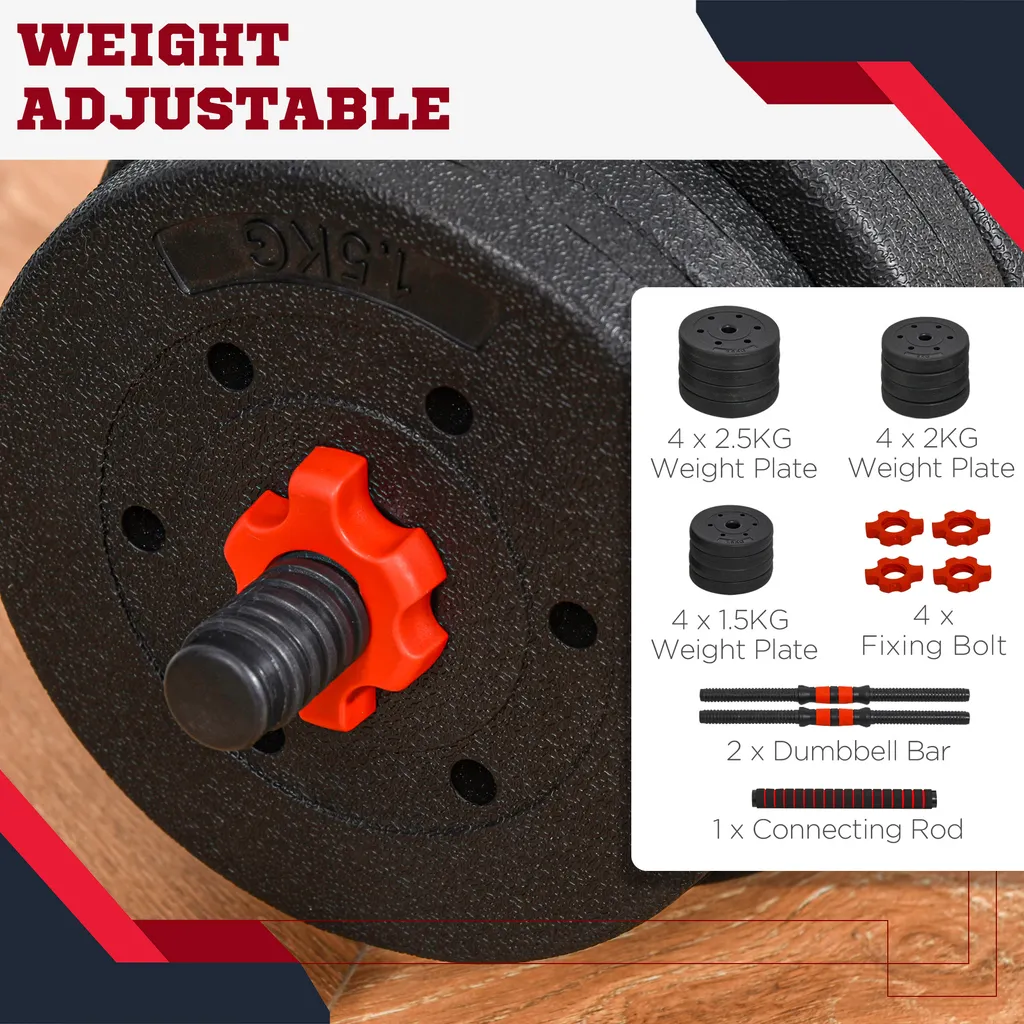 HOMCOM Kit Haltères 2-en-1 de 25 kg avec Poids Réglables et Barres en HDPE - 6