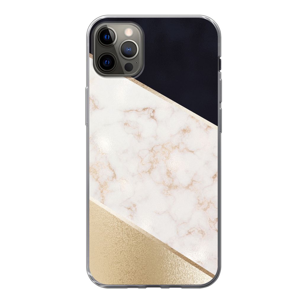 MuchoWow Handyhülle Schutzhülle Hülle für iPhone 13 Pro Max Marmor - Gold - Rosa Silikon Softcase Handy Hülle - Mobiltelefon