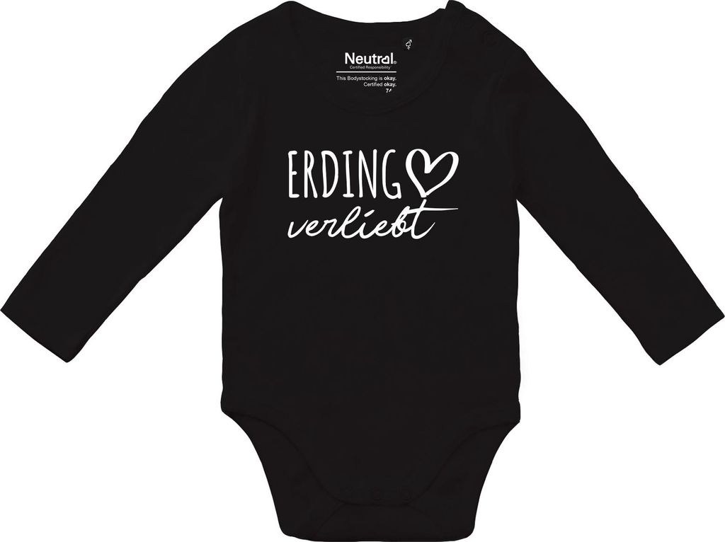 Huuraa Baby Body Erding verliebt 68 Black Baumwolle Fairtrade Langarmbody Geschenkidee