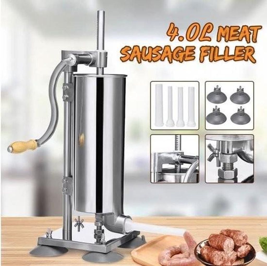 3/3,6/4 l Wurstdrücker, Wurstmaschine, Wurstfüller aus Edelstahl mit 4 Rohren unterschiedlichen Durchmessers, ideal für Zuhause oder Restaurant ...