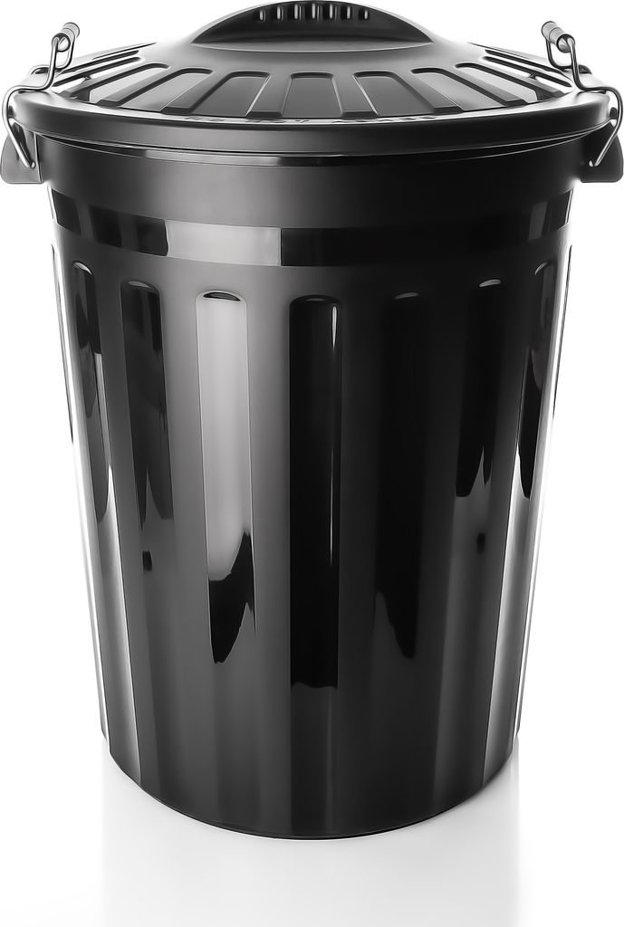 BigDean wetterfeste Universaltonne mit Deckel Schwarz und 2 Tragegriffen + Clip Verschluss auch als Mülltonne – Regentonne und Futtertonne