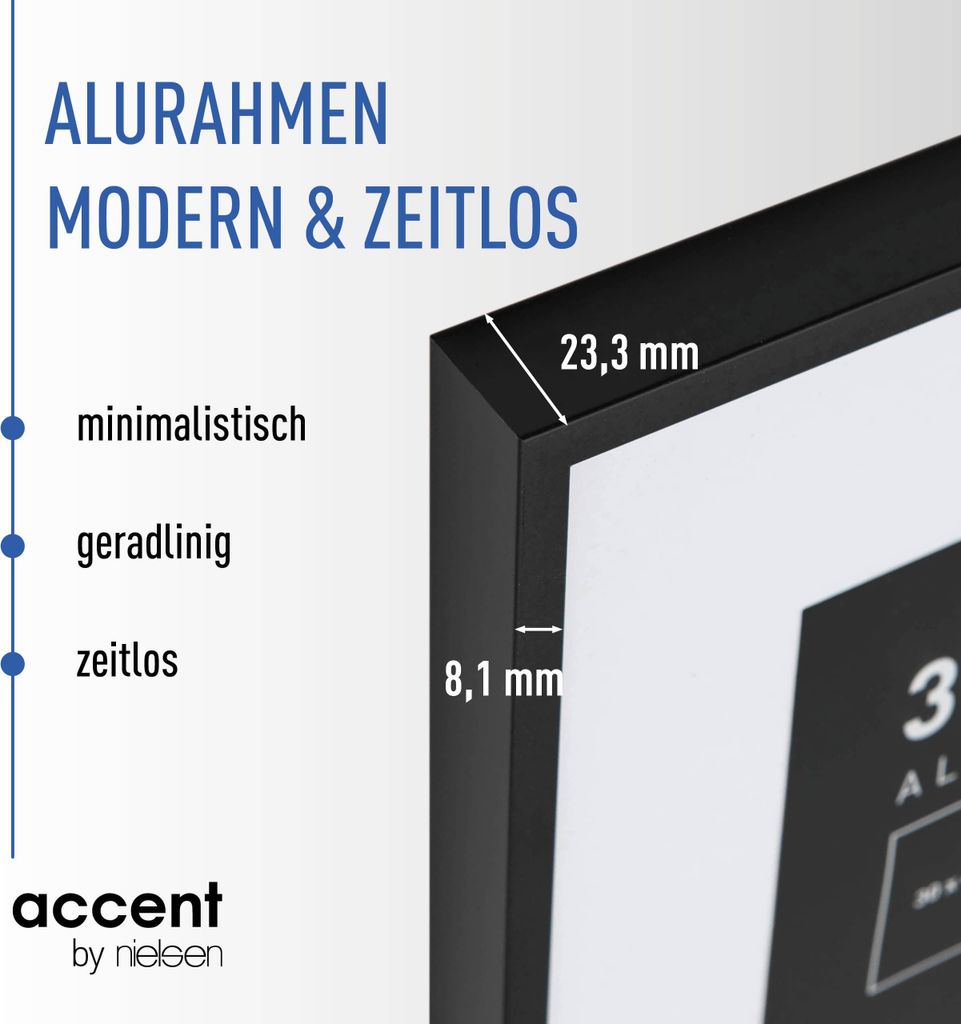 accent by nielsen Aluminium Bilderrahmen Accent Premium, 40x50 cm, Schwarz Matt