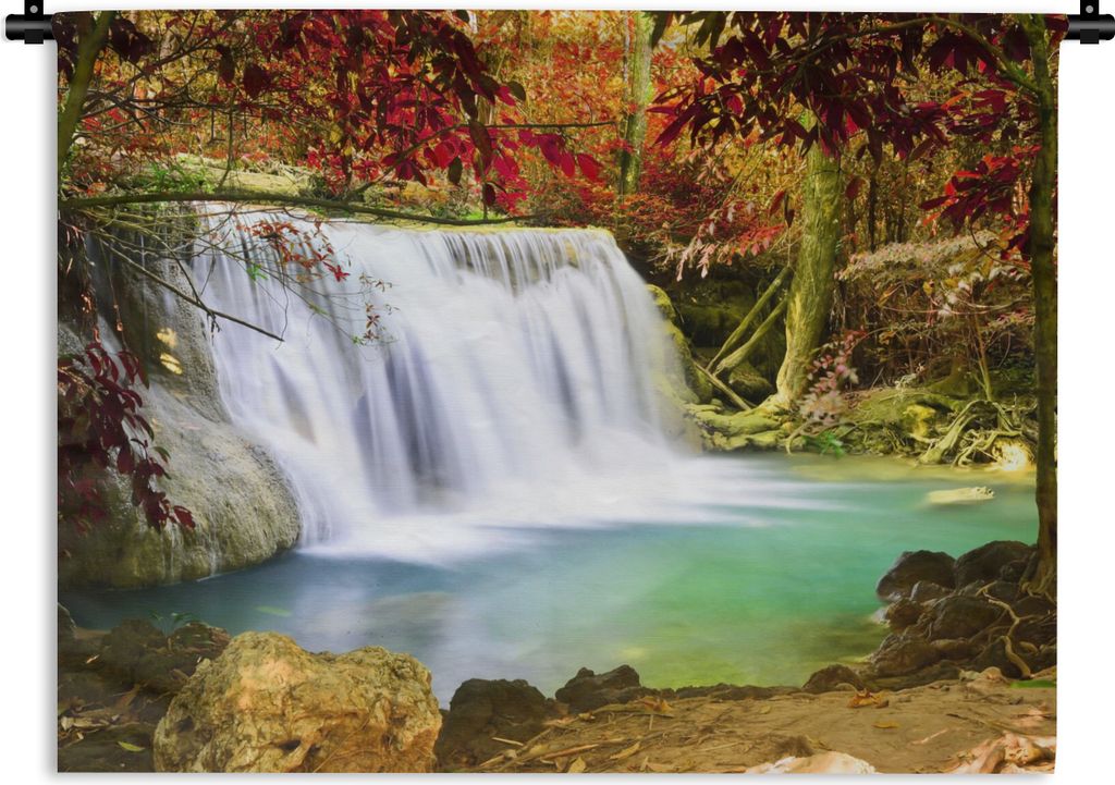 MuchoWow Wandteppich Wandbehang Herbst - Wasserfall - Natur 60x45 cm Tapisserie Dekoration Wandtuch - Das Schlafzimmer