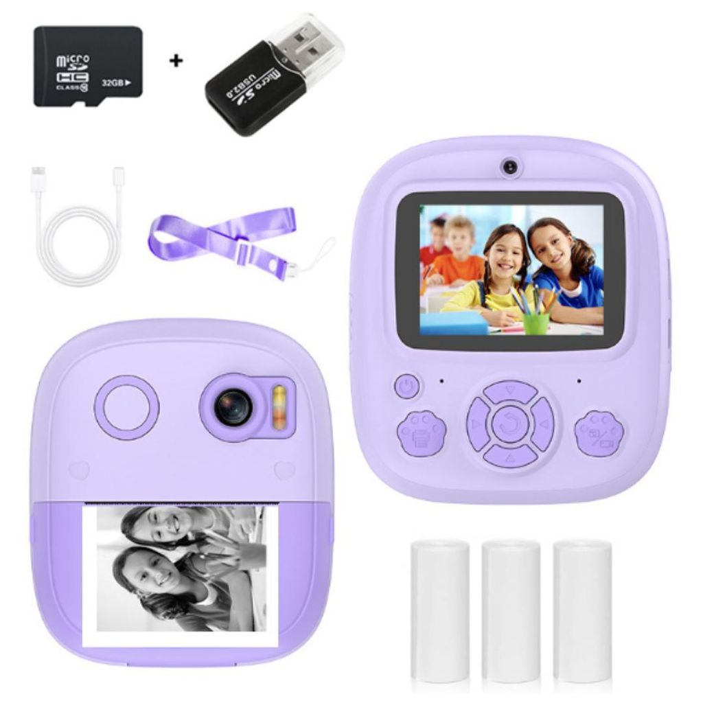 ZELURXX Kinder Sofortbildkamera P5 Lila 32G Speicherkarte USB Kartenleser Doppellinsen Druck HD Video