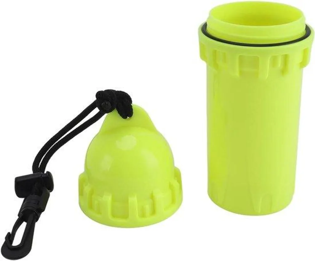 Boîte étanche cylindrique jaune avec clip de sécurité pour la plongée