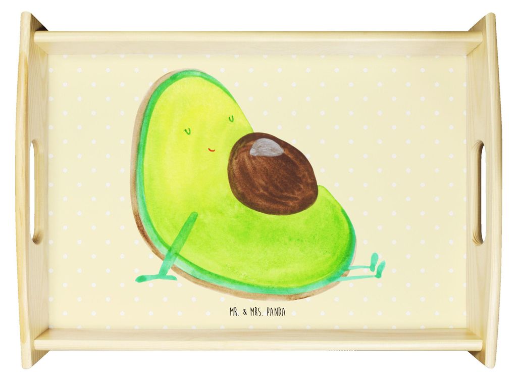 Mr. & Mrs. Panda Tablett Avocado Schwangerschaft - Gelb Pastell - Geschenk, Serviertablett, aus holz, Deko, Sofa, Servier, Schwanger, Babyparty, Baby