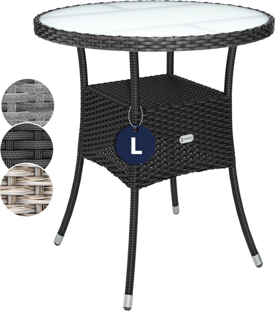 CASARIA Polyrattan Gartentisch 60cm Rund 5mm Sicherheitsglas Höhenverstellbar 80kg Belastbarkeit Wetterfest Terrasse Balkon Beistelltisch Tisch ...