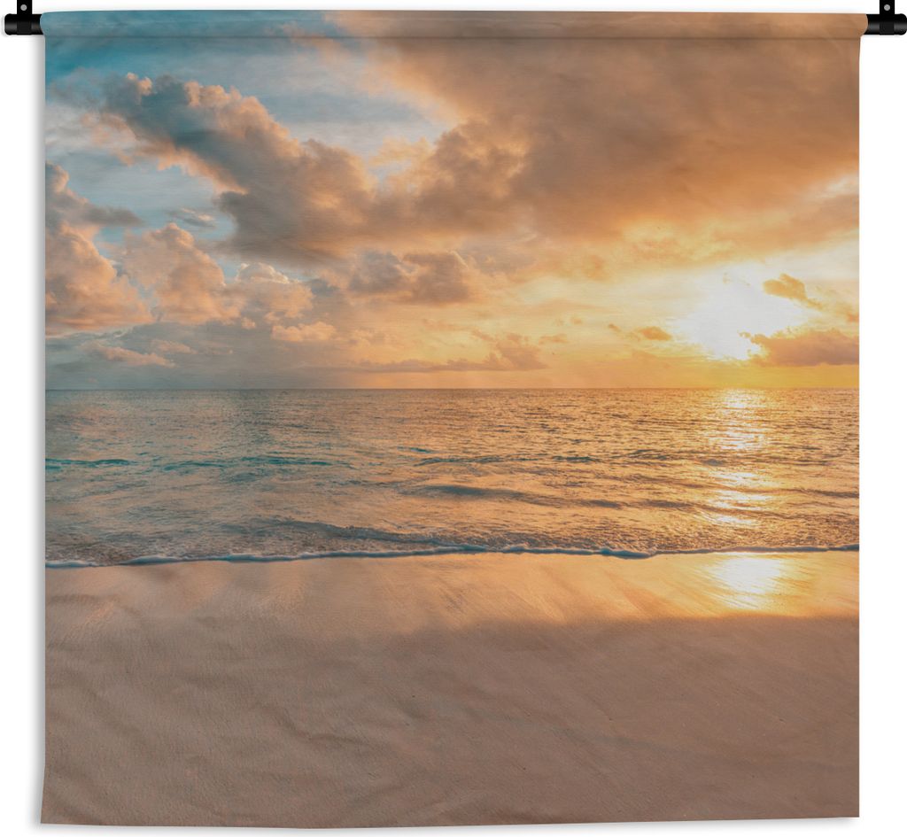 MuchoWow Wandteppich Wandbehang Strand - Sommer - Sonnenuntergang - Wolken - Meer 150x150 cm Tapisserie Dekoration Wandtuch - Wohnaccessoires - M...