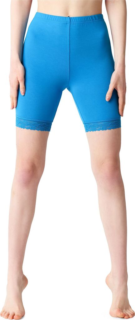 Bellivalini Damen Kurze Leggings aus Viskose mit Spitze BLV50-216 (Blau, XS)