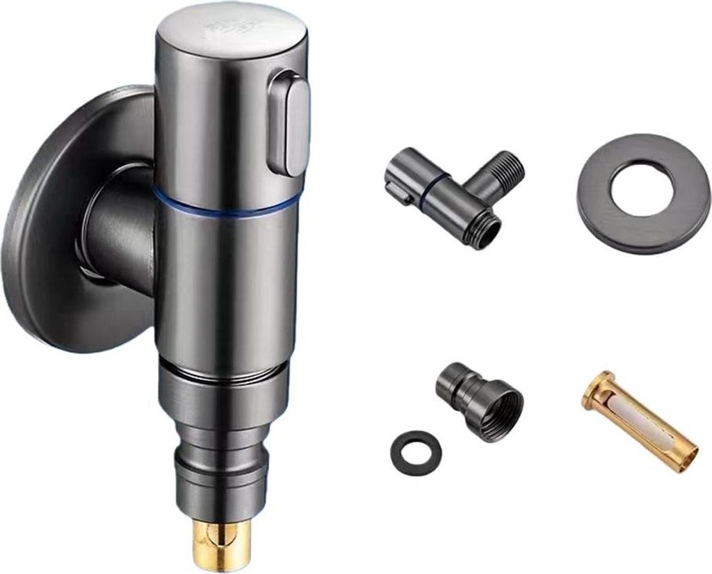 INF Winkelventil Waschmaschine Edelstahl Kompakt Automatiksperre Grau Mini Auslauf