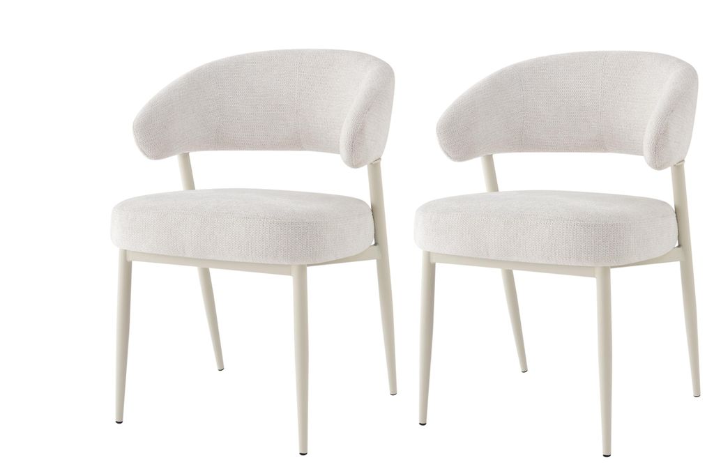 Hela Tische, 2er SET Esszimmerstuhl Guarda, Bezug Webstoff Beige, Rundrücken offen, Komfortsitz Federkorb, Rundrohrgestell Perlweiß, 120kg belastbar