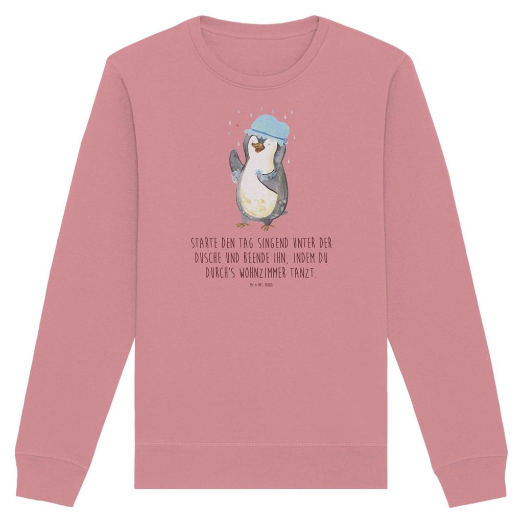 Mr. & Mrs. Panda Bio Baumwoll Pullover Pinguin Duschen Größe XL - Canyon Pink - Geschenk, Rundhals, Sweatshirt, Sweater, Singen, Duschkonzert, gl...