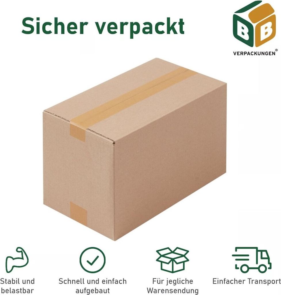 120 x Faltkartons (385 x 185 x 170 mm) stabil 2-wellig Versandkarton Päckchen DHL Hermes Schachtel Box Paket braun BB-Verpackungen