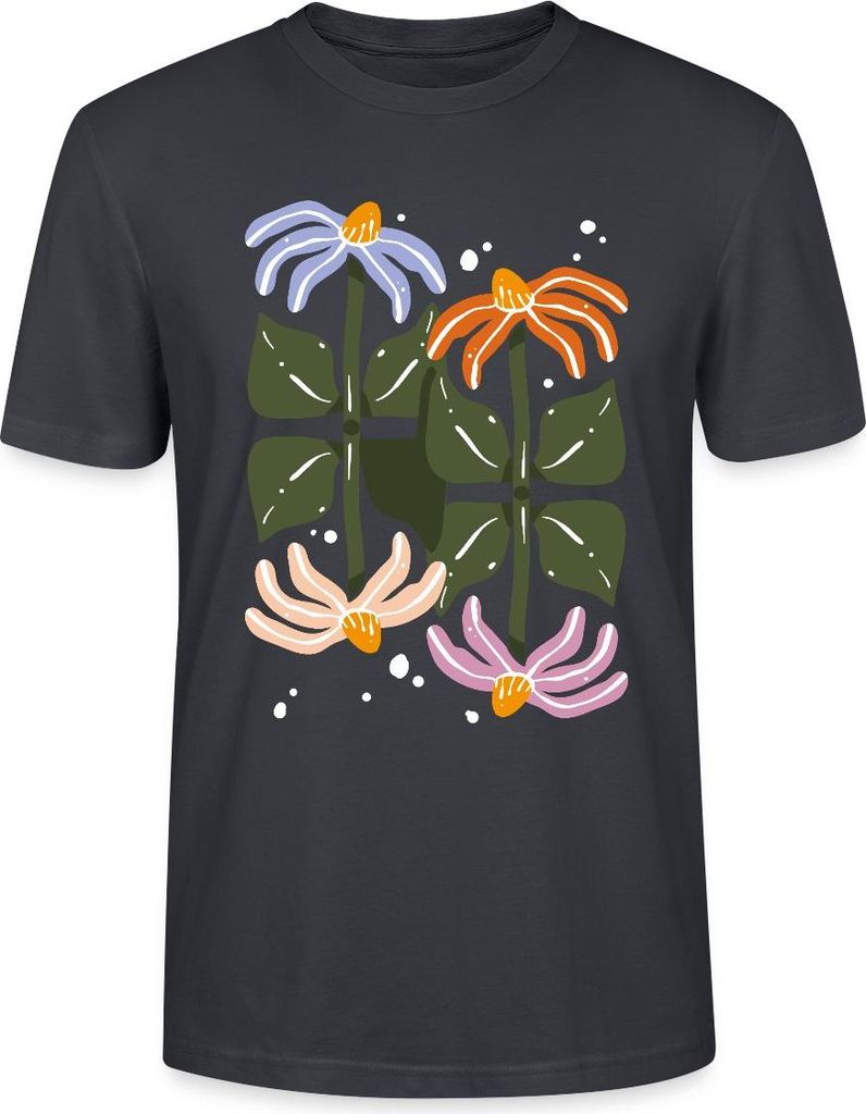 Spreadshirt Bunte Retro Blumen Illustration Im Boho Stil Uni Bio T-Shirt, XL, Dunkles Graublau