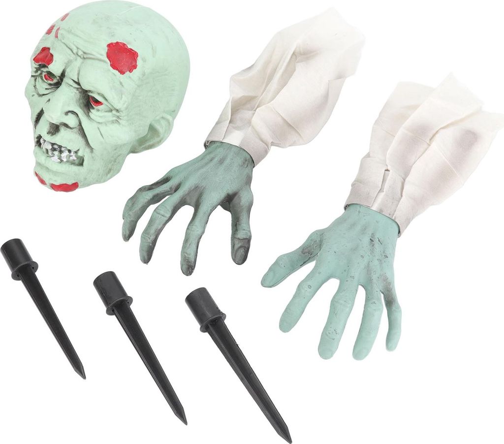 Zombie-Gesichts-Armpfähle, lebendige, lebensechte grüne Requisiten, gruselige Halloween-Dekorationen
