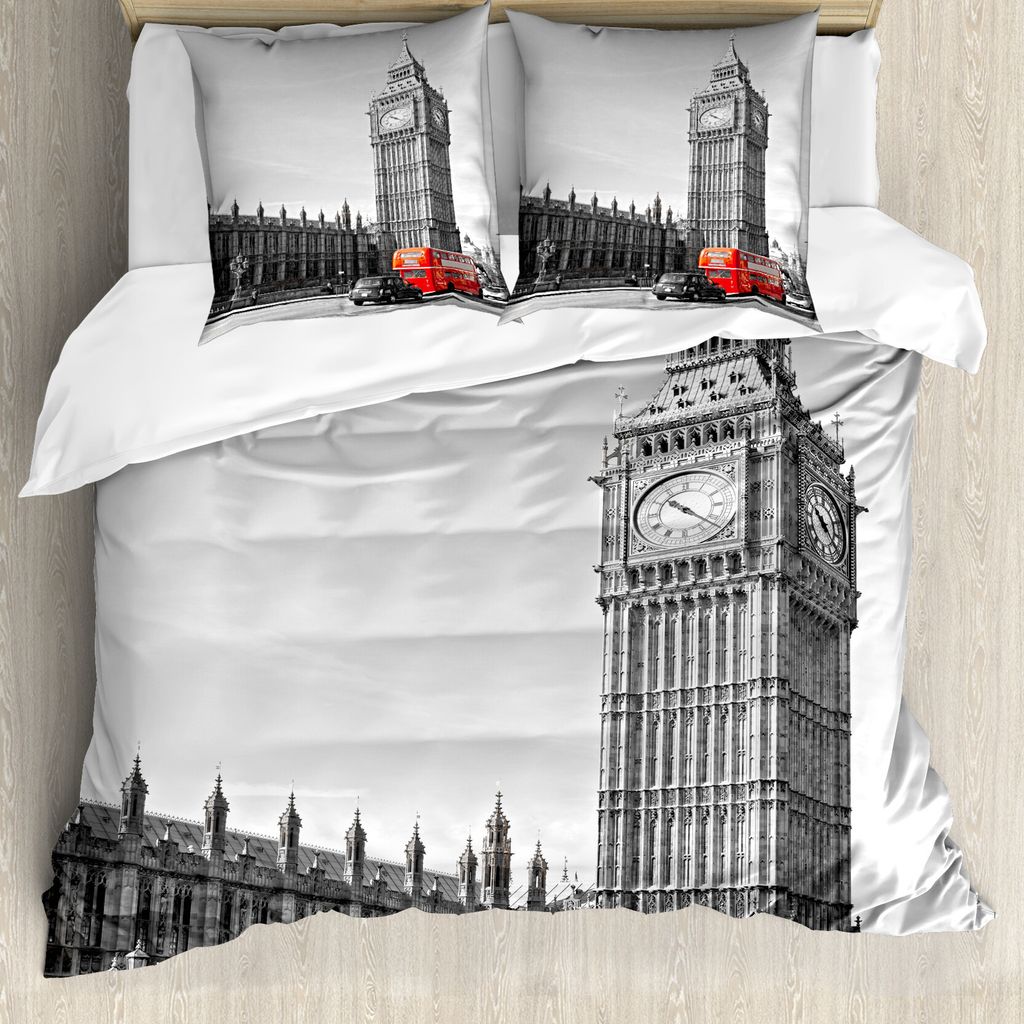 ABAKUHAUS London Bettbezug, Hauptstadt von England Touristen, Milbensicher Allergiker geeignet mit Kissenbezügen, 200 cm x 200 cm - 80 x 80 cm, Pa...