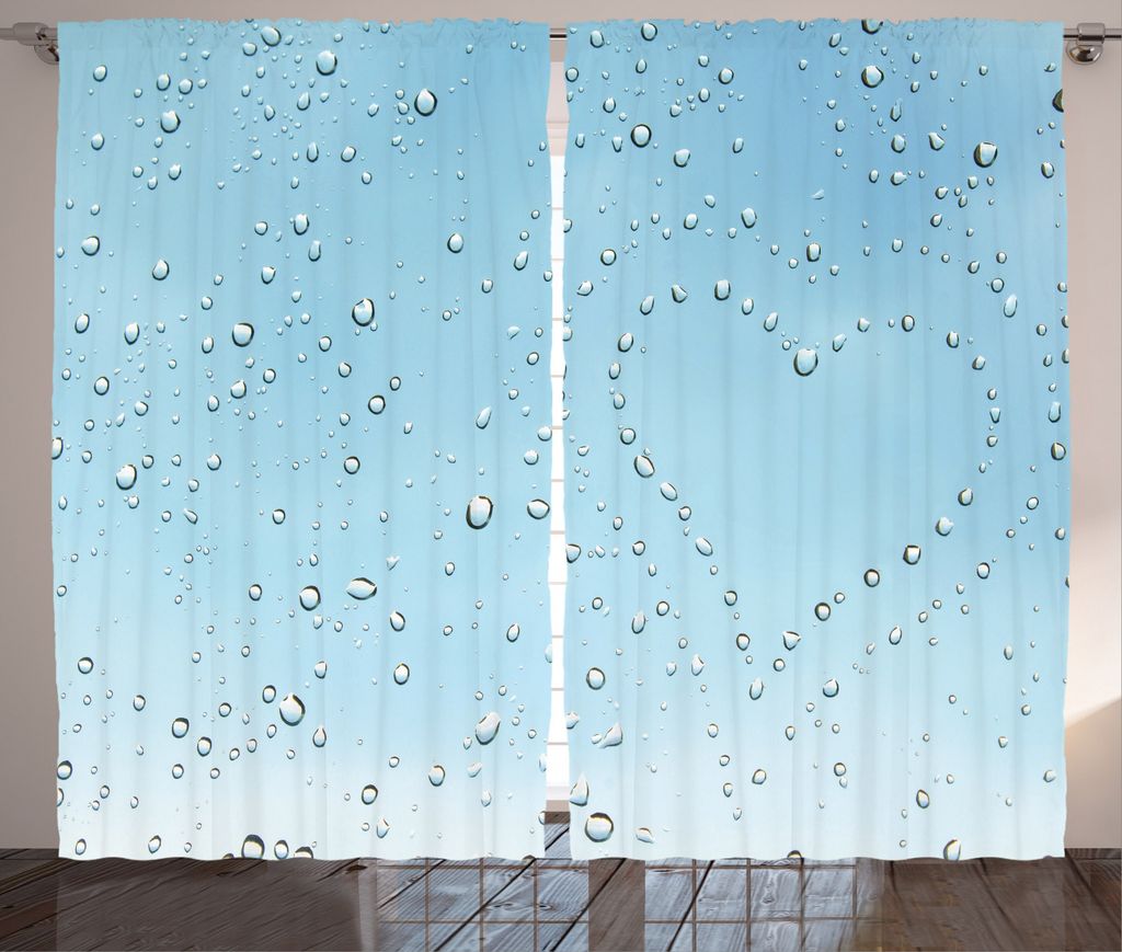 ABAKUHAUS Blau Rustikaler Gardine, Herz von Tröpfchen Regen, Schlafzimmer Kräuselband Vorhang mit Schlaufen und Haken, 280 x 175 cm, Blau