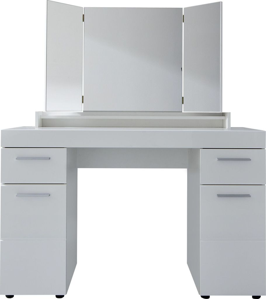 trendteam Garderobe Kommode Amanda Schminktisch Weiß Melamin/Weiß Hochglanz Tiefzieh 120 x 141 x 41 cm