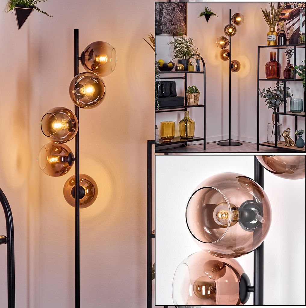 Cesaro Stehlampe aus Metall/Glas in Schwarz/Kupfer, Retro/Vintage-Design