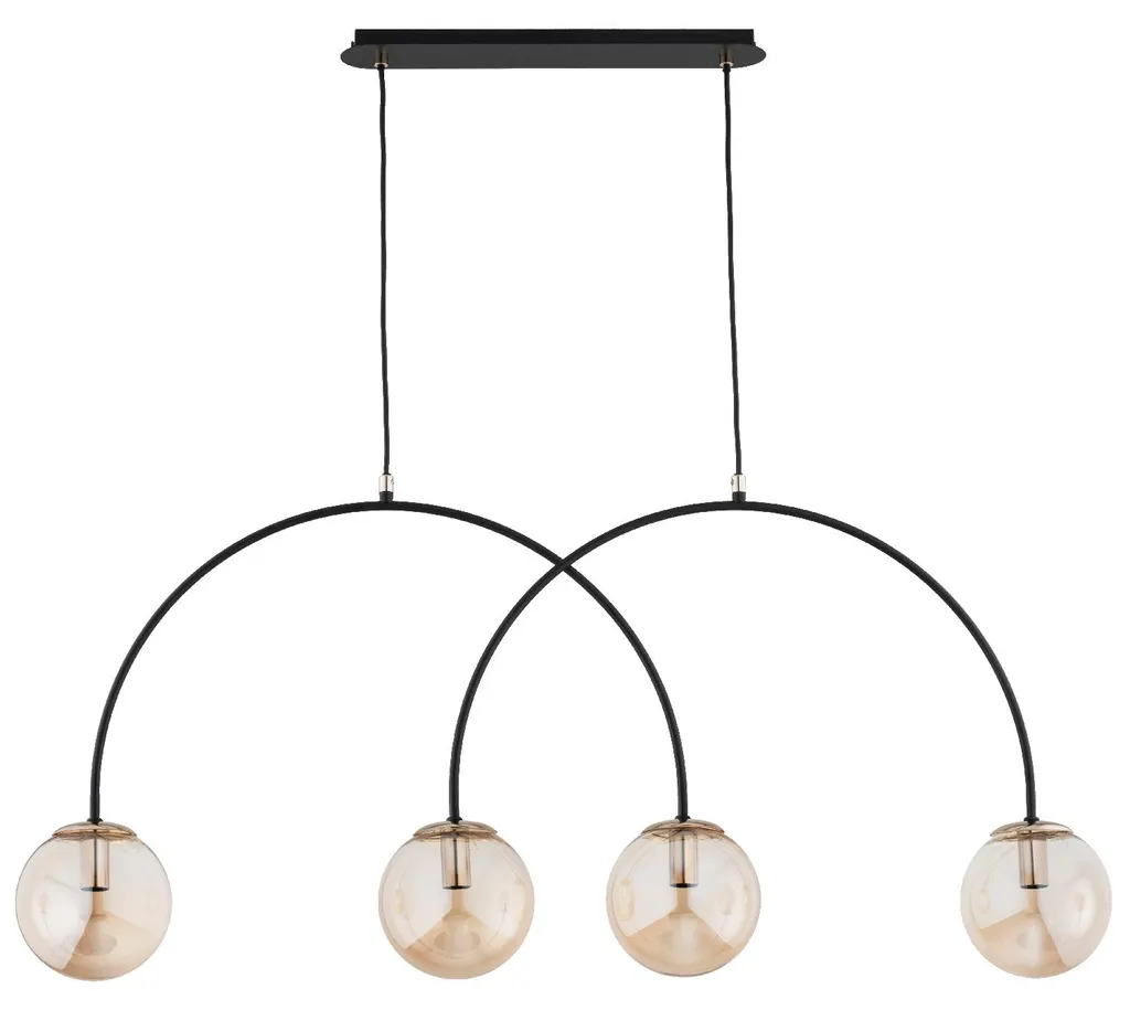 Suspension Design BENDO Ambre et Or 4xE14 Métal 95cm Luminaire Grand Format