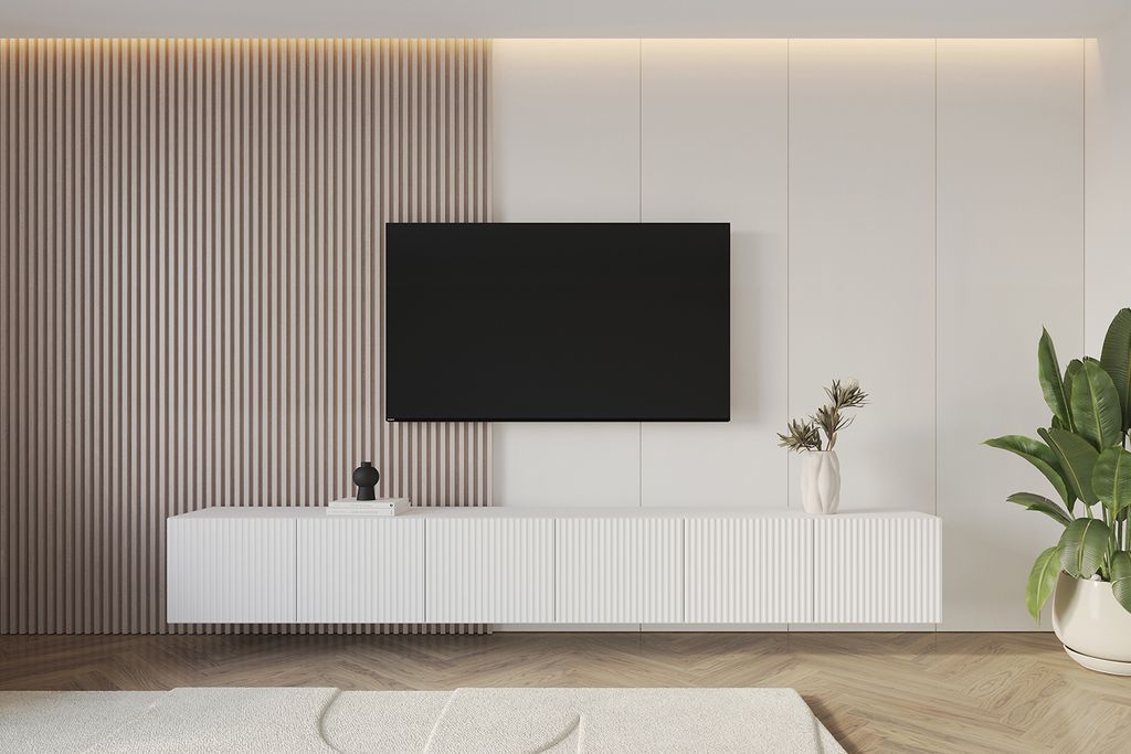 ALTDECOR TV-Schrank NOA-2-W mit Gefrästen Fronten 3x100x40x40 Lowboard hängend, TV Möbel, TV Cabinet, Fernsehtisch, Fernsehschrank, TV Kommode, ...