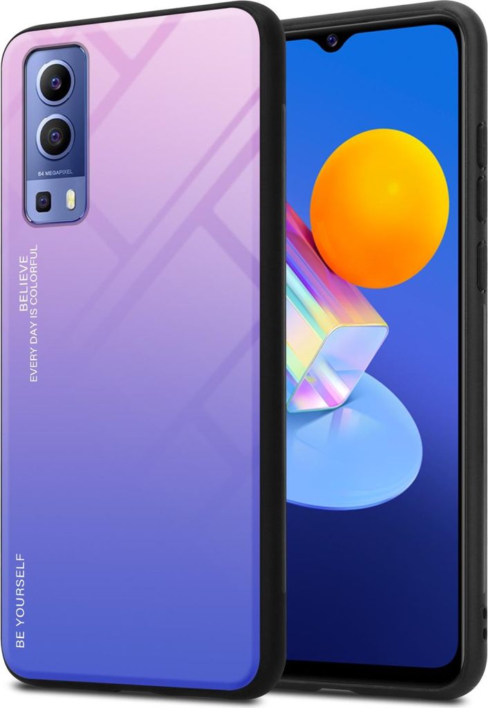 Cadorabo Hülle für Vivo Y52 5G / Y72 5G Schutz Hülle in Schwarz Handyhülle TPU Etui Cover Case Tempered Glas