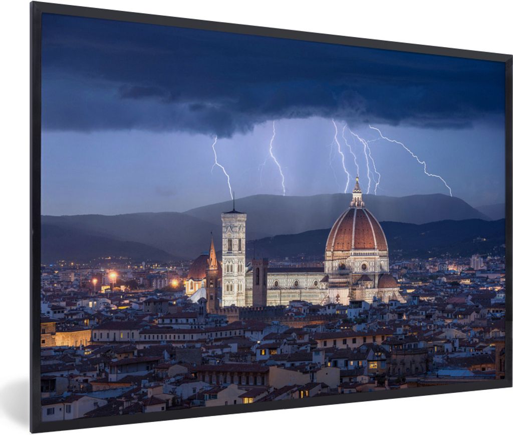 MuchoWow Gerahmtes Poster Florenz - Kathedrale - Gewitter 90x60 cm - Poster mit Schwarzem Bilderrahmen Wandposter Rahmen Foto Bilder - Fotorahmen...
