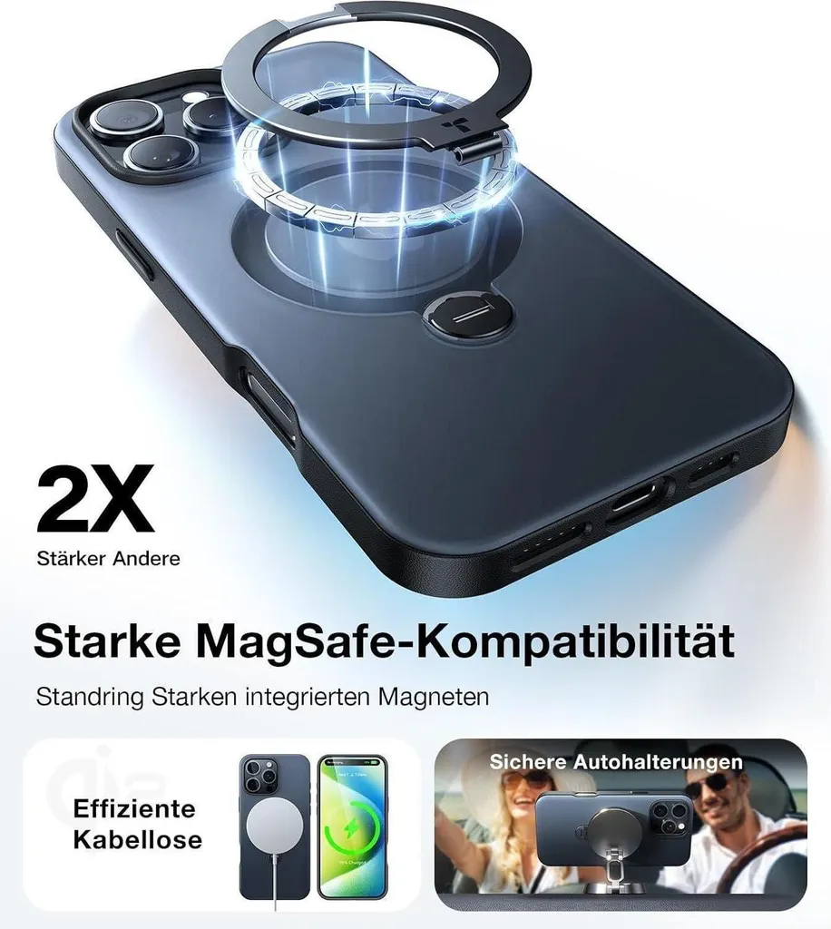 Étui de Protection iPhone 16 Pro Antichoc Noir Mat avec Anneau Spin 360 - 4