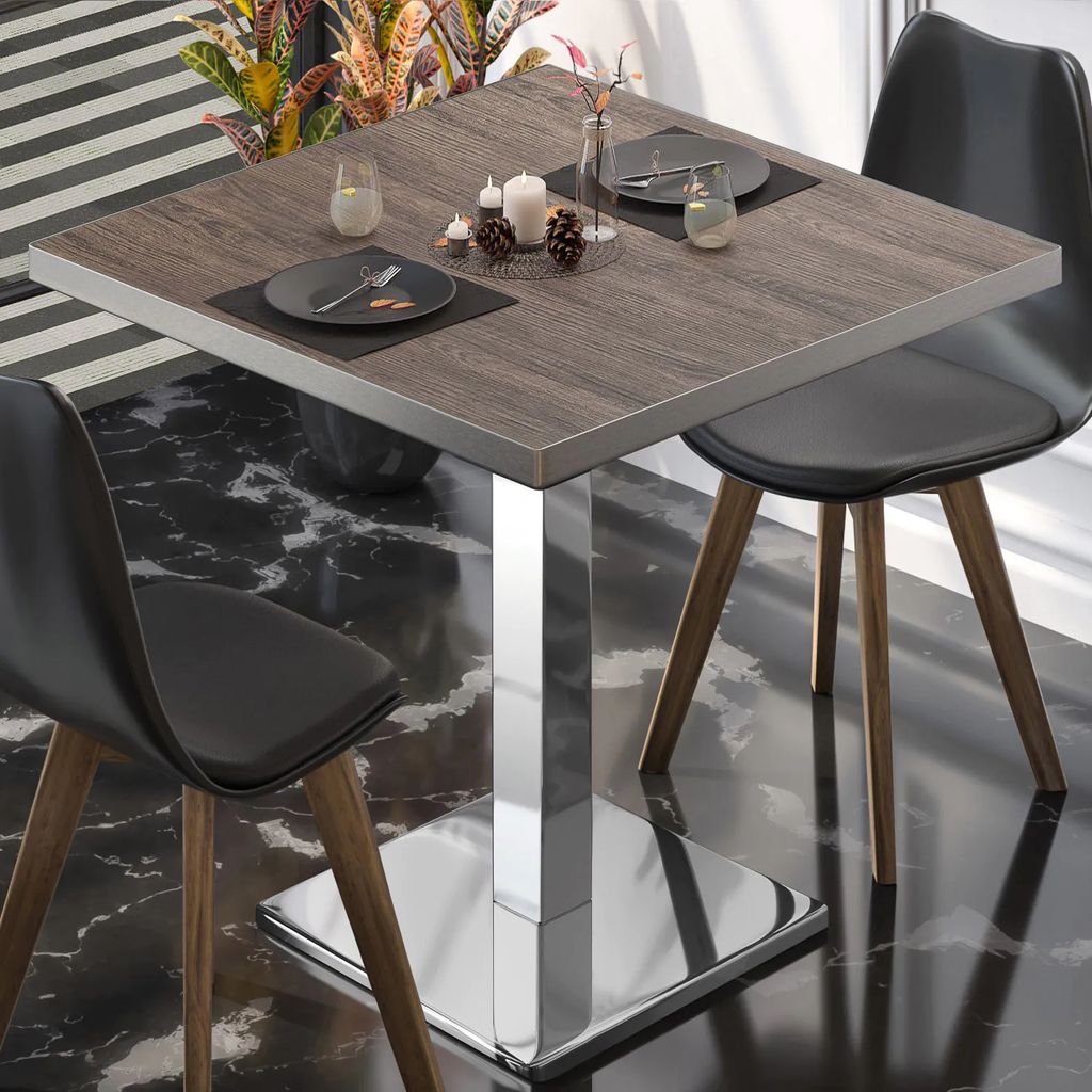 BM | Bistrotisch | B:T:H 80 x 80 x 75 cm | Light Wenge / Edelstahl | Quadratisch | Edelstahl Rand | Bistro Tisch Esstisch