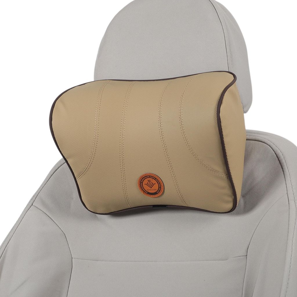 Autokopfkissen Ergonomisch Bequemes Nackenstützkissen Nappaleder Und Memory Schaum Verstellbare Breite Beige 1 Stück Für Fahrten Reisen