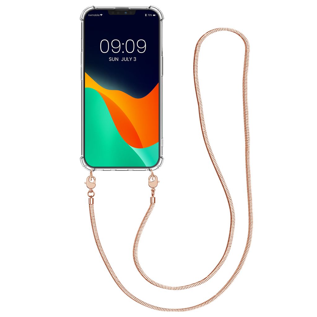 kwmobile Schutzhülle kompatibel mit Apple iPhone 13 Pro - Hülle - Handykette - Silikon Handyhülle Cover Case Rosegold Transparent
